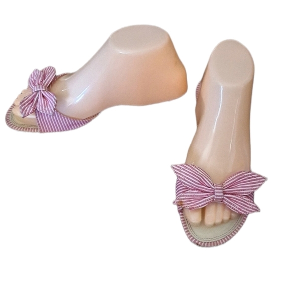 Unisa - Pink & White Striped‎ Gingham Bow Slides - Picture 1 of 7